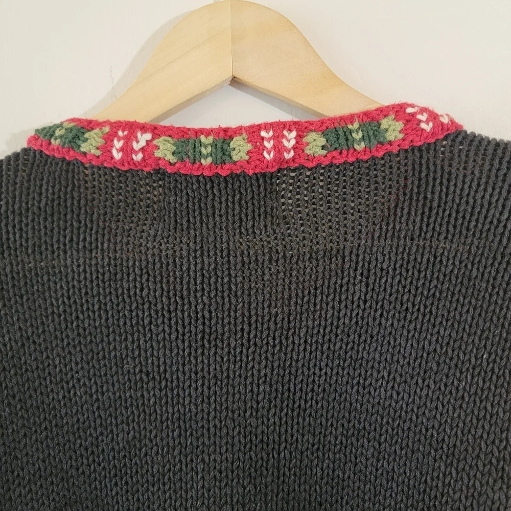 VTG TIARA 3-D Knit Ugly Sweater Cardigan Sz L Cottagecore Heavy Knit Home Trees